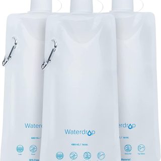 Waterdrop 16 oz Collapsible Water Pouch, Pack of 3, Hiking, Camping, Travel, BPA-Free, Reusable, Foldable